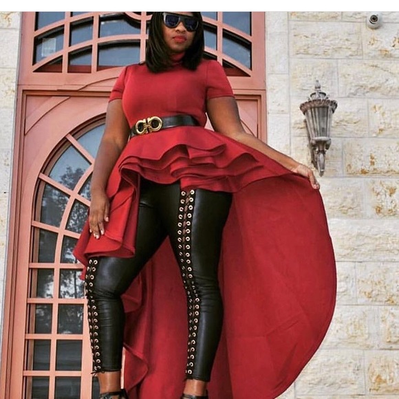 New Color ...  Red.. Hi-Low Ruffle Top - Picture 2 of 3